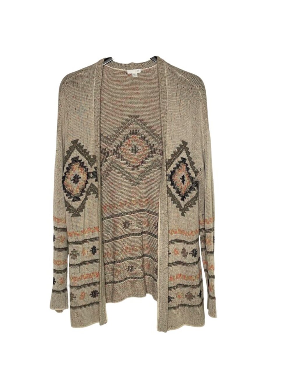 J. Jill Aztec Southwestern Tribal Loose Knit Open Cardigan Sz LG Slouchy